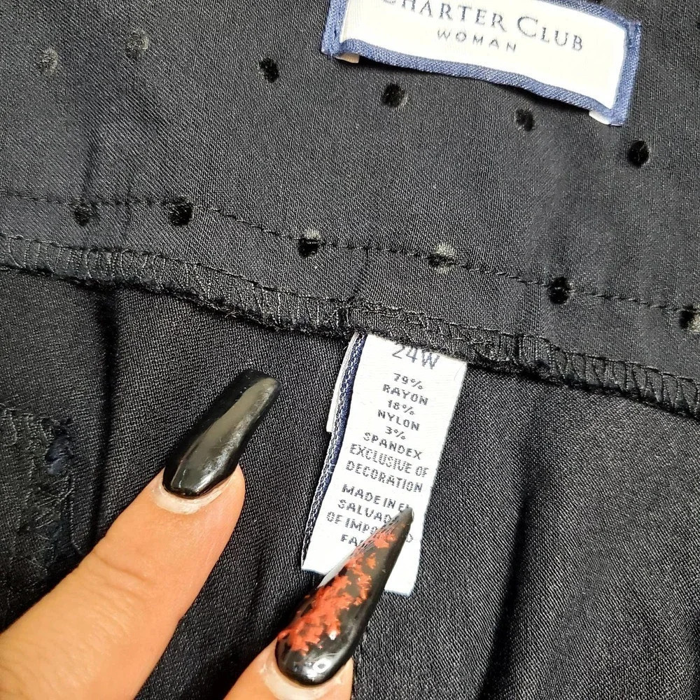 Charter Club Woman's Black Embroidered Polka Dot Pants - Picture 6 of 6